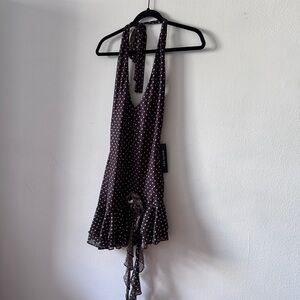 White fox coastal sway halter Brown Polka Dot Dress